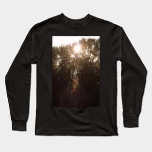 morning sun through treetops Trojan pond, near Goble, Oregon Long Sleeve T-Shirt